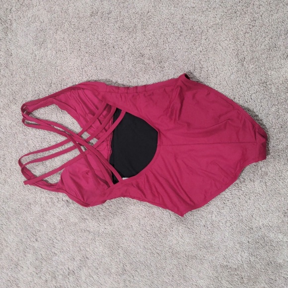 La Blanca Island Goddess Cross Back One Piece Swimsuit Wine Red Purple Size 8 - Picture 5 of 7
